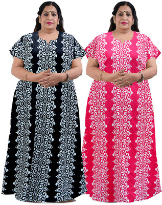 SHREESHYM Women Nighty(Black, Pink)