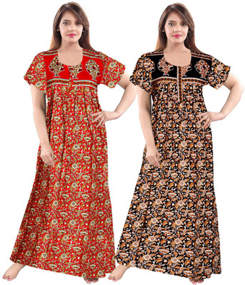 NIRMALA FASHIONS Women Nighty(Red, Brown)