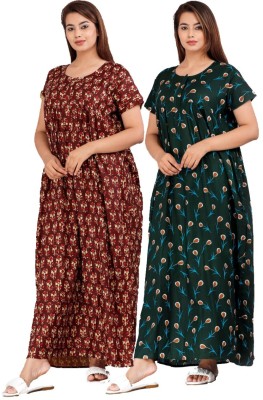 Trendy Fab Women Nighty Set(Brown, Green)