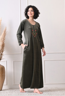 Dreamom Women Nighty(Dark Green)
