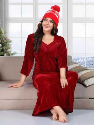 Rangmor Women Nighty(Maroon)