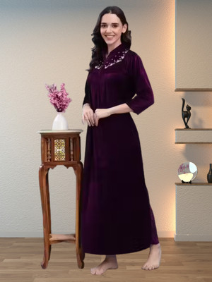 CLOTHUS Women Nighty with Robe(Purple)