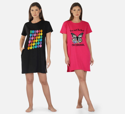 DreamBe Women Nightshirts(Black, Pink)