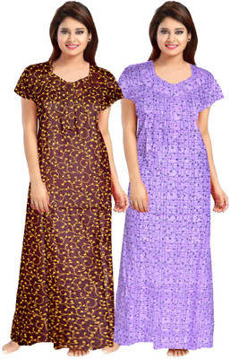 Savicreation Women Nighty Set(Brown, Purple)