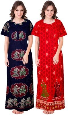 Hans Fashion ENT Women Nighty Set(Blue, Red)