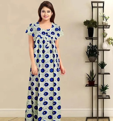 SHREEJAA FASHION Women Nighty(Blue, Beige)