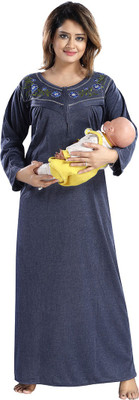 Gutthi Women Maternity/Nursing Nighty(Blue)