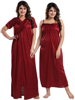 SIDWA Women Nighty with Robe(Maroon)