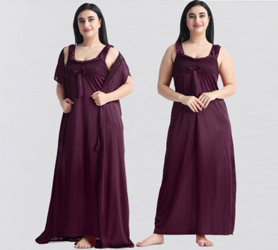 Nw Naughty Wish Women Nighty with Robe(Purple)