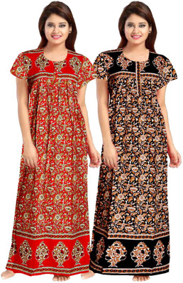 Nehal Women Nighty Set(Red, Black)