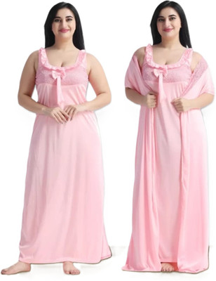 XPIOX Women Nighty with Robe(Pink)