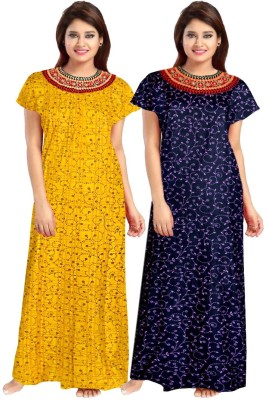 PVR Women Nighty(Yellow, Blue)