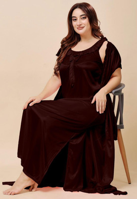 Mansey Women Nighty with Robe(Brown)