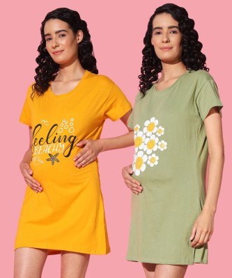 Christy World Women Nightdress(Yellow, Green)