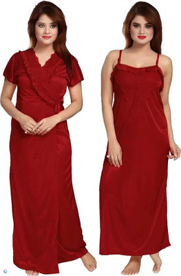 ovida Women Nighty Set(Maroon)