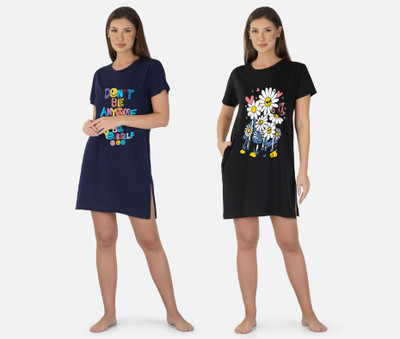 DreamBe Women Nightshirts(Dark Blue, Black)
