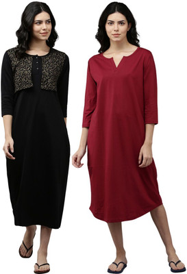 Kryptic Women Nightdress(Black, Maroon)