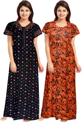 Homezilla Women Nighty(Orange, Black)