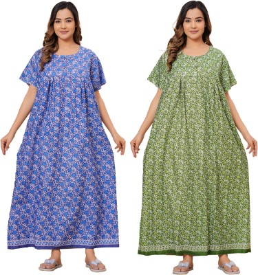 Plaful Women Nighty(Blue, Light Green)