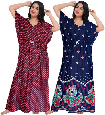 zalya Women Nighty Set(Red, Blue)