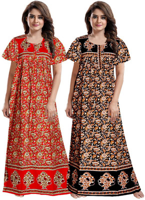 AAKARSHANA CREATION Women Maternity/Nursing Nighty(Red, Black)