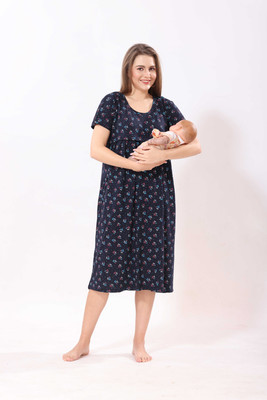 TIGYWIGY Women Maternity/Nursing Nighty(Dark Blue)