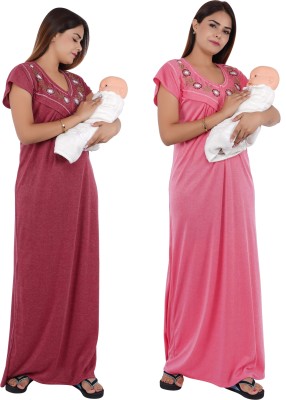 REN STAR Women Maternity/Nursing Nighty(Maroon, Beige)