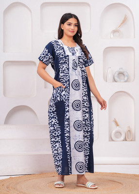 Fufufrog Women Nighty(Dark Blue, White)
