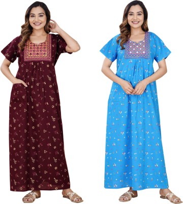 KASOTIYA Women Nighty(Maroon, Light Blue)