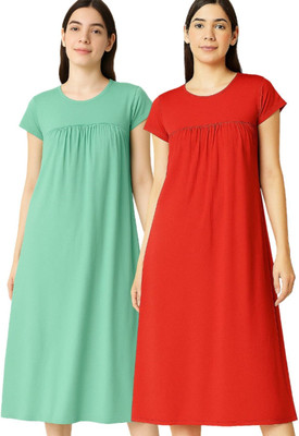 ENDGAME Women Nighty(Light Green, Red)