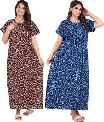 Wristy Women Nighty(Brown, Blue)