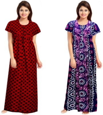 PMK FASHION Women Nighty Set(Red, Purple)