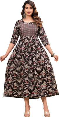 TRENDYG Women Floral Print Anarkali Kurta(Black)