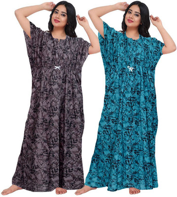 KrishvProducts Women Nighty(Black, Blue)