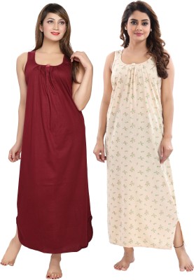 CINCO Women Nighty Set(Beige, Maroon)