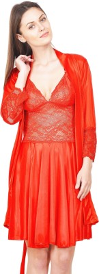 PHALIN Women Nighty with Robe(Red)