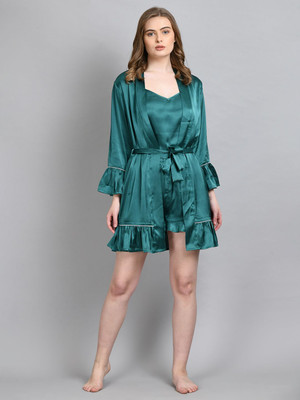 Fiorenza Women Nighty with Robe(Dark Green)