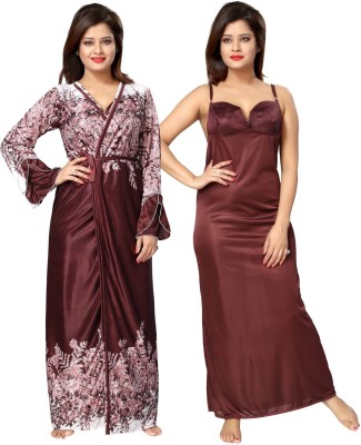 Lovira Women Nighty with Robe(Brown)