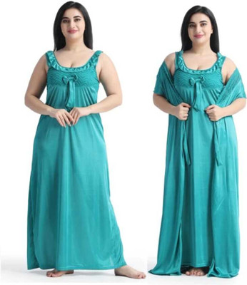 Mansey Women Nighty with Robe(Green)
