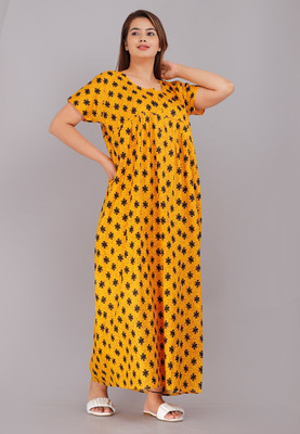 AakarShana Women Nighty(Yellow, Black)