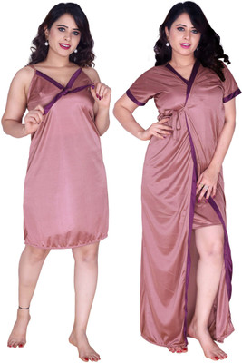 plus5 Women Nighty with Robe(Pink)