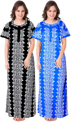 HOORAIN ENTERPRISES Women Nighty Set(Black, Blue)