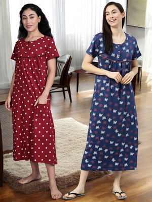 Kryptic Women Nightdress(Dark Blue, Maroon)
