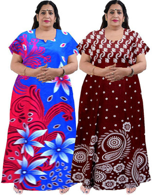 KrishvProducts Women Nighty(Green)