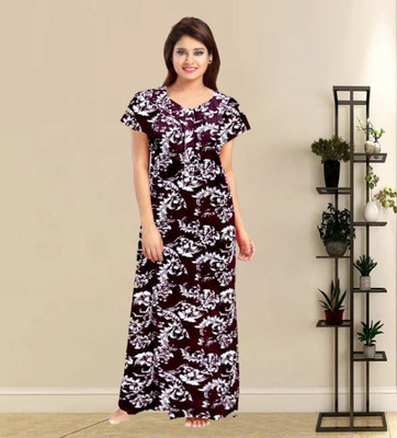 Hans Craft Women Nighty(Maroon, White)
