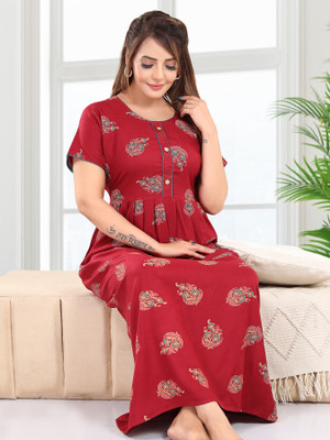 TRUNDZ Women Nighty(Red)