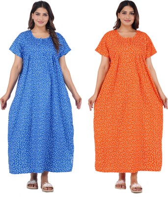 FAVNIC Women Nighty(Blue, Orange)