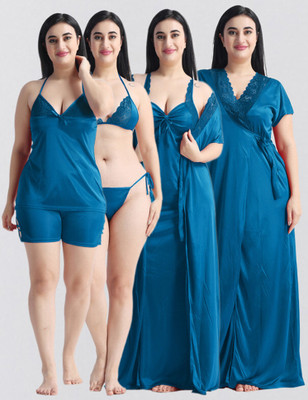 FusionVilla Women Nighty Set(Blue)