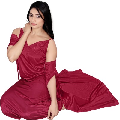 Shree Krishna Fashions Women Nighty Set(Purple)