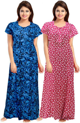 impression Women Nighty Set(Pink, Blue)